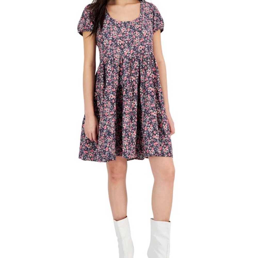 Lucky Brand Floral Babydoll Dress L Boho Vintage-Inspired